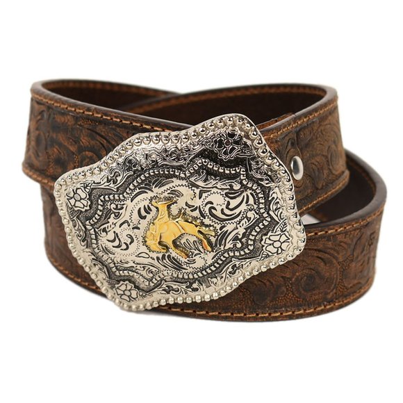 CODY JAMES Kids Floral Tooled Leather Bucking Bronco Belt 26 NEW - Picture 1 of 3